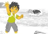 Coloreando a Diego en la playa